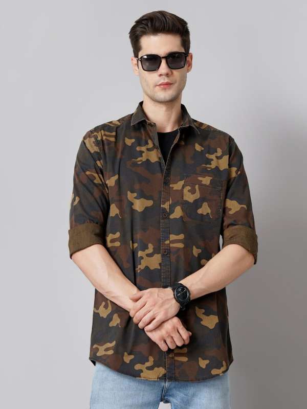 Roadster Men Grey & Olive Green Camouflage Printed Casual Sustainable Shirt