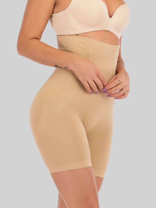 Women's Nylon Lycra Solid Shapewear Tummy & Thigh Shapewear (Cream)