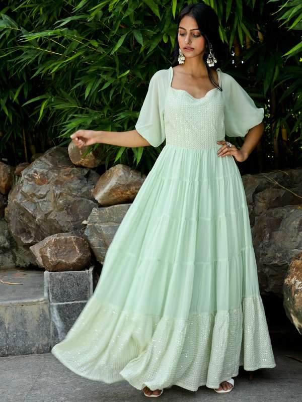 Sea Green Self Design Maxi Dress Buy Sea Green Self Design Maxi Dress online in India