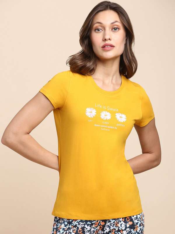 Amante Solid Women Round Neck Yellow T-Shirt - Buy Amante Solid