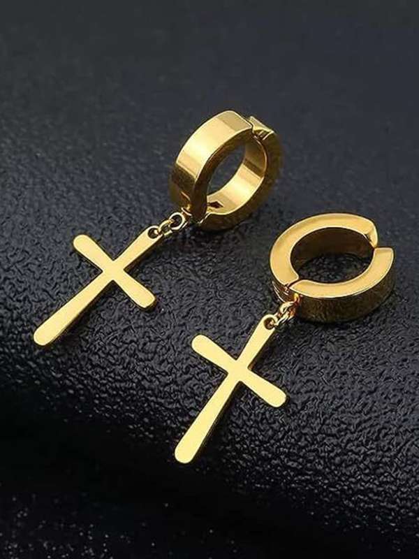 14KT Gold with Rose Gold Cross Leverback Earrings  OrthodoxGiftscom