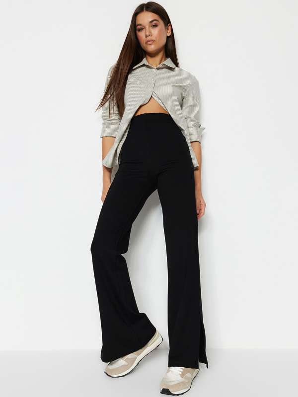 Buy Trendyol Mink Limited Edition Black Carrot Woven Faux Leather Trousers  With Buttons In The Front Online