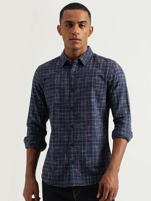 United colors of benetton men's checkered slim fit casual shirt sales