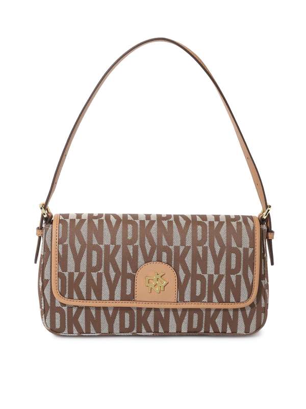 Buy Dkny Logo Patterned Handheld Bag With Sling In Brown
