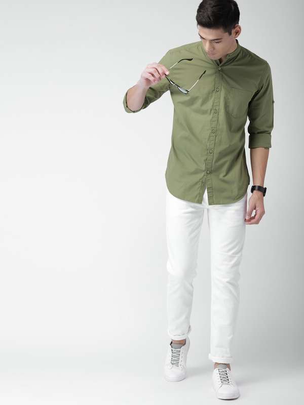 olive green pant white shirt
