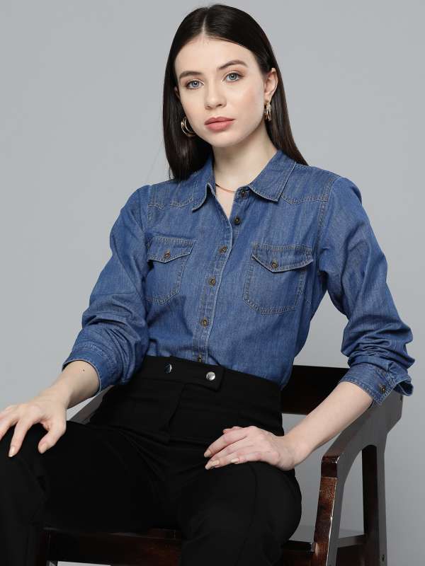 Denim shirt for girls online new arrivals