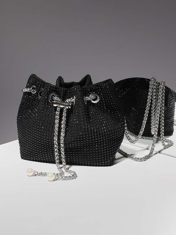 Haute Sauce Sling and Cross bags : Buy Haute Sauce Black Textured  Structured Sling Bag with Chain Strap Online