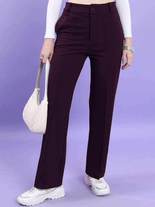 Elegant Plain Wide Leg Purple Women's Pants (Women's)