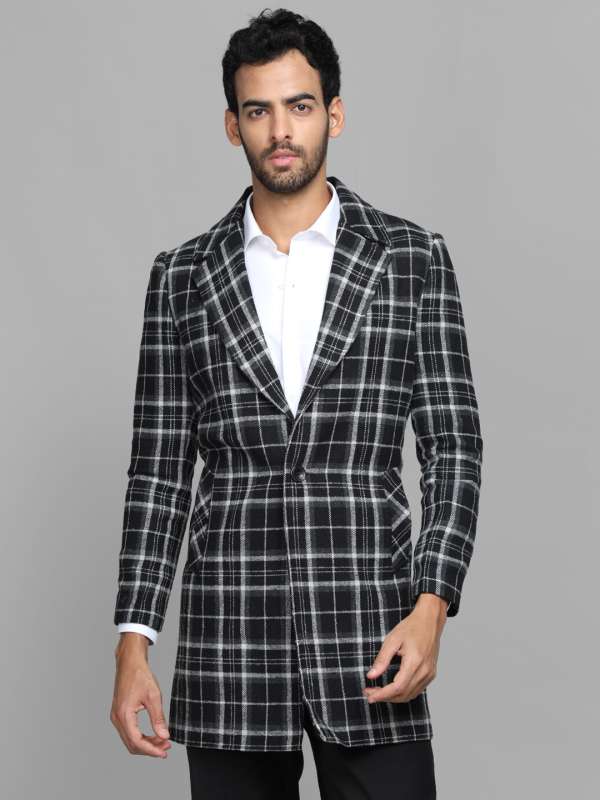 Mens check sales wool coat