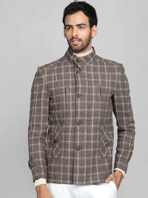 Mens check online overcoat