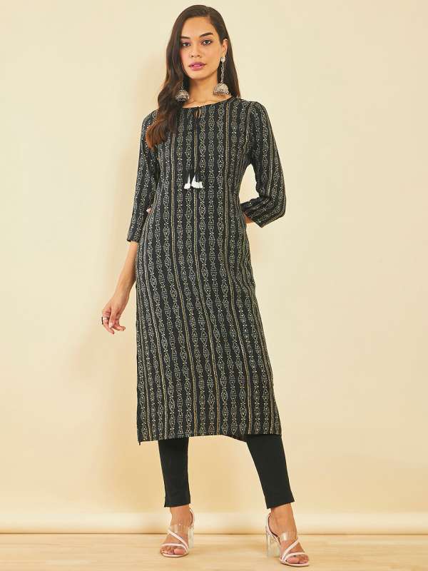 Buy Black Cotton Kurtas For Women at Best Price From Soch