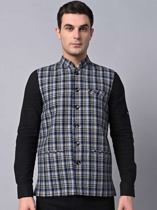 Grey Checked Nehru Jacket 7993133.htm Buy Grey Checked Nehru