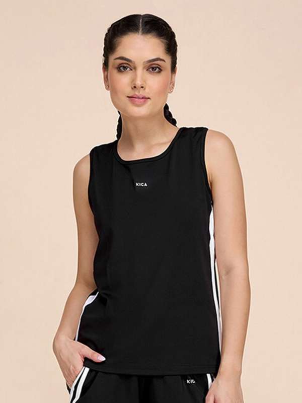 Buy Women Polyester Basic Gym Tank Tops - Black Online