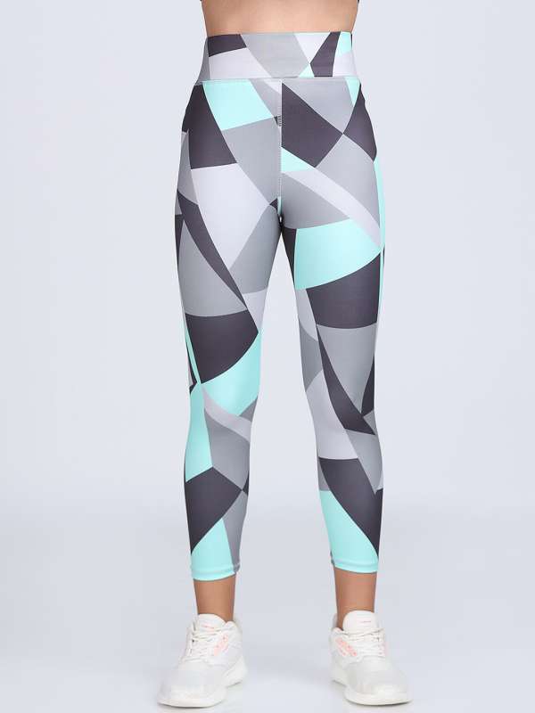 Nike Drifit Womens Green Gray Geometric Print Athletic Leggings
