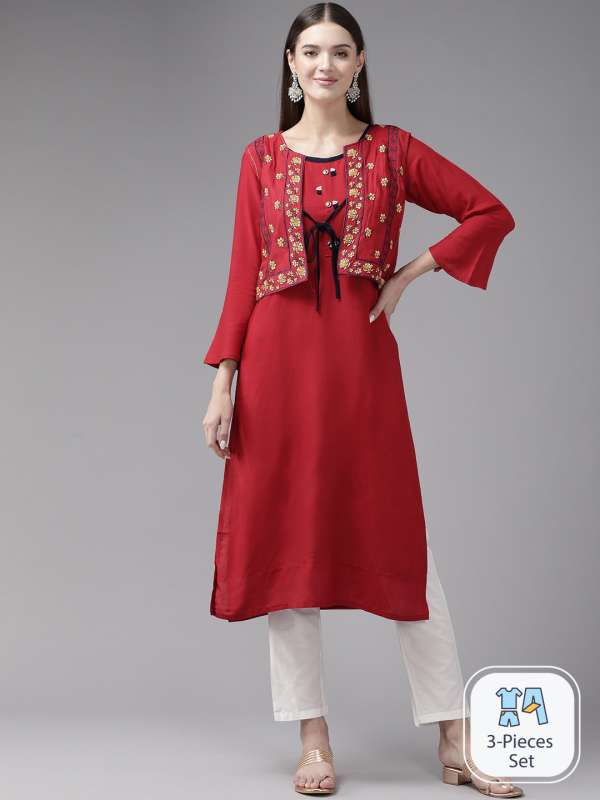 Long kurti with jacket myntra on sale