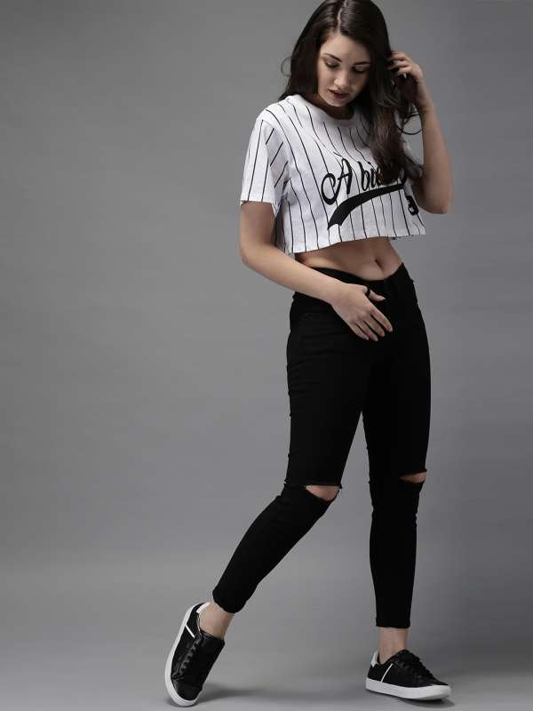 Knee cropped jeans sales