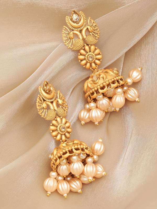 Buy Pink  Gold Jhumkas Earring with Kundan  American Diamond by  DUGRISTYLE at Ogaan Market Online Shopping Site