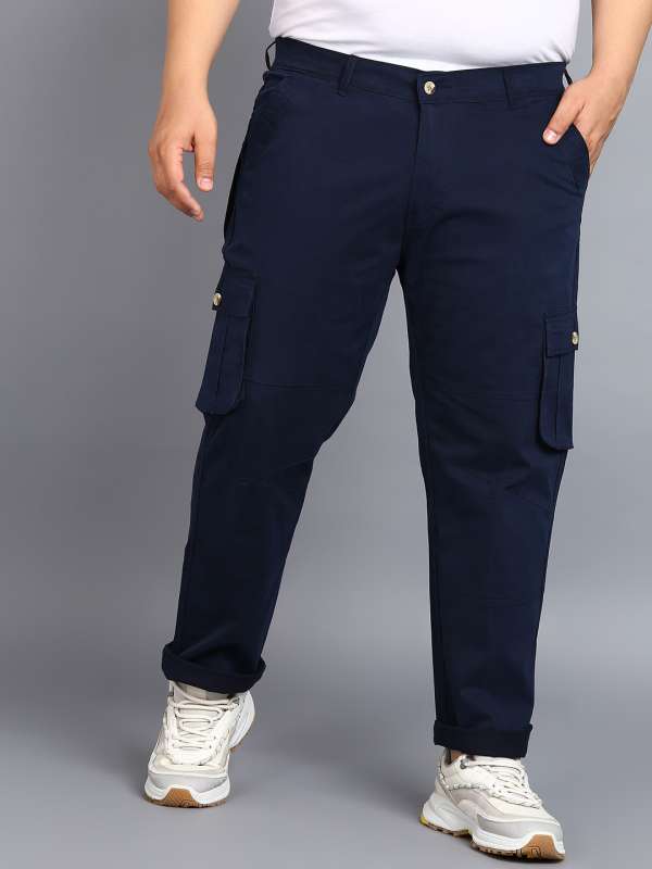 Buy t-base men's Navy Poly Cotton Solid Cargo Pant for Men online India