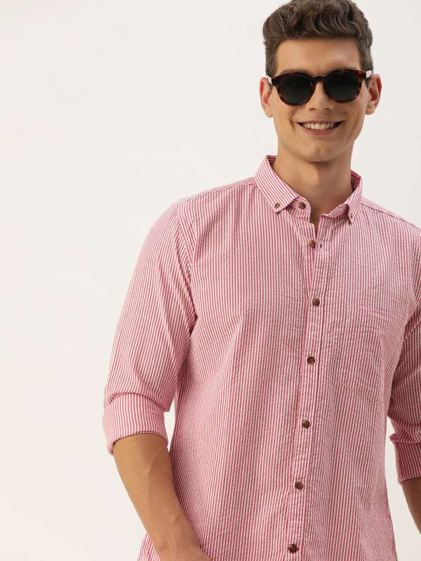 Lastinch Men Plus Size Pink Stripes Cotton Shirt (36) 