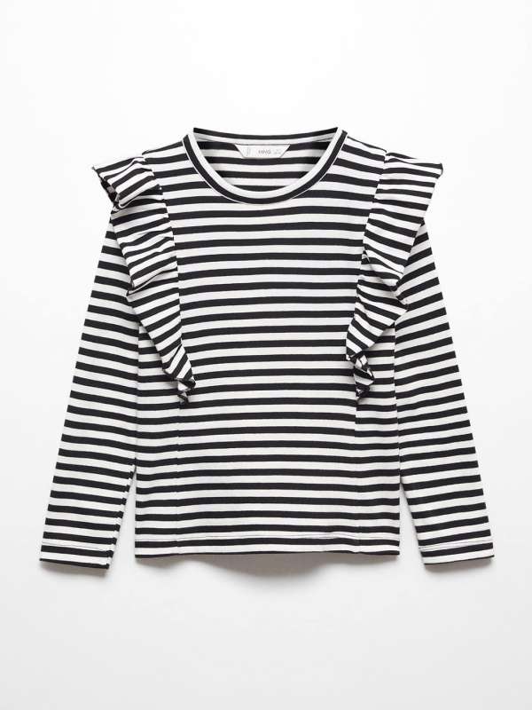 Black and white striped ruffle top new arrivals