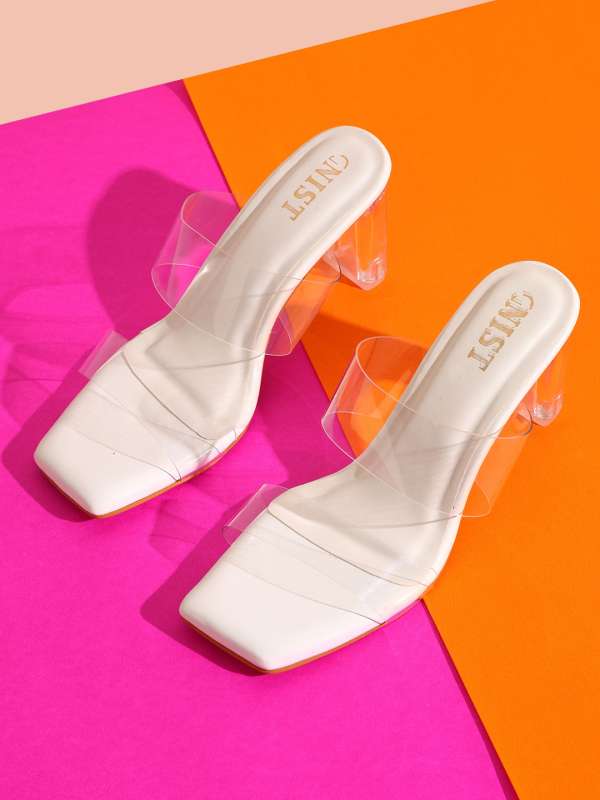 Womens Pvc Transparent Open Toe Slippers High Block Heels Sandals Slip On  Shoes
