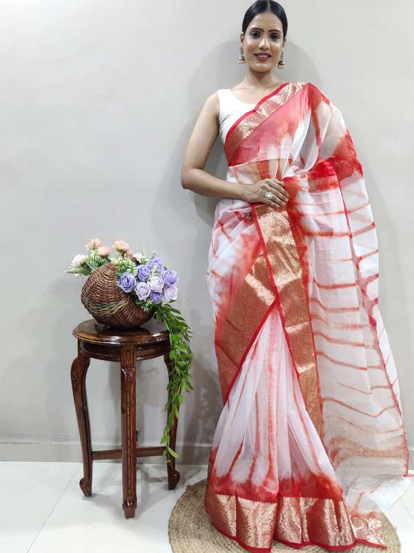 Off white red saree clearance