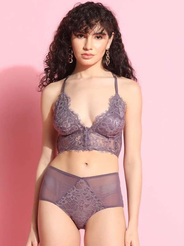 Buy Da Intimo Smooth Lace Cage Bralette Set - Maroon online