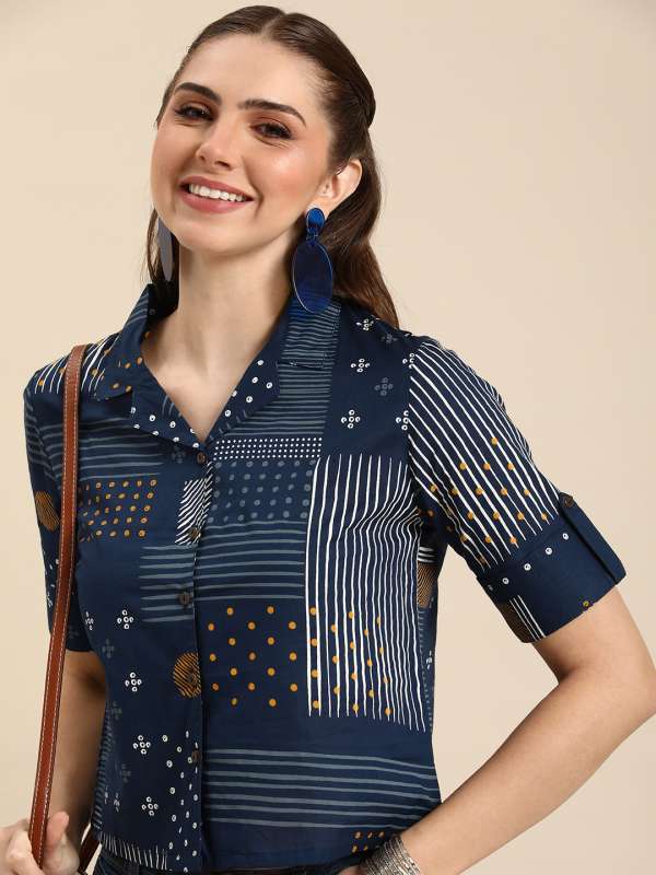 45% OFF on Harpa Women Navy Printed Top on Myntra