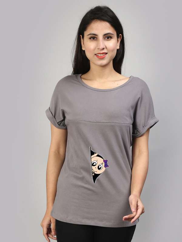 Buy GOLDSTROMS Women's Round Neck Maternity/Feeding/Nursing Tshirt/Top/Tee  (XX-Large, Charcoal Grey) at