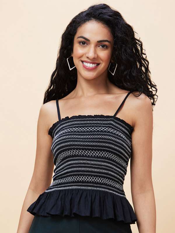 Black and white striped peplum top shop