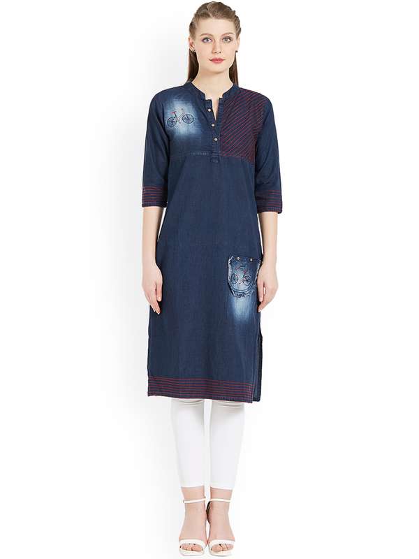 Denim kurtis on myntra clearance