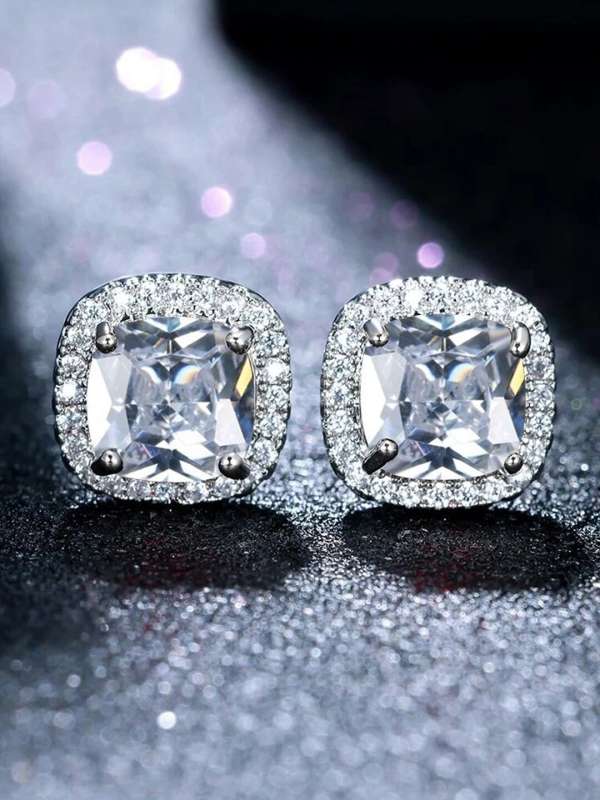 Square shape store diamond earrings