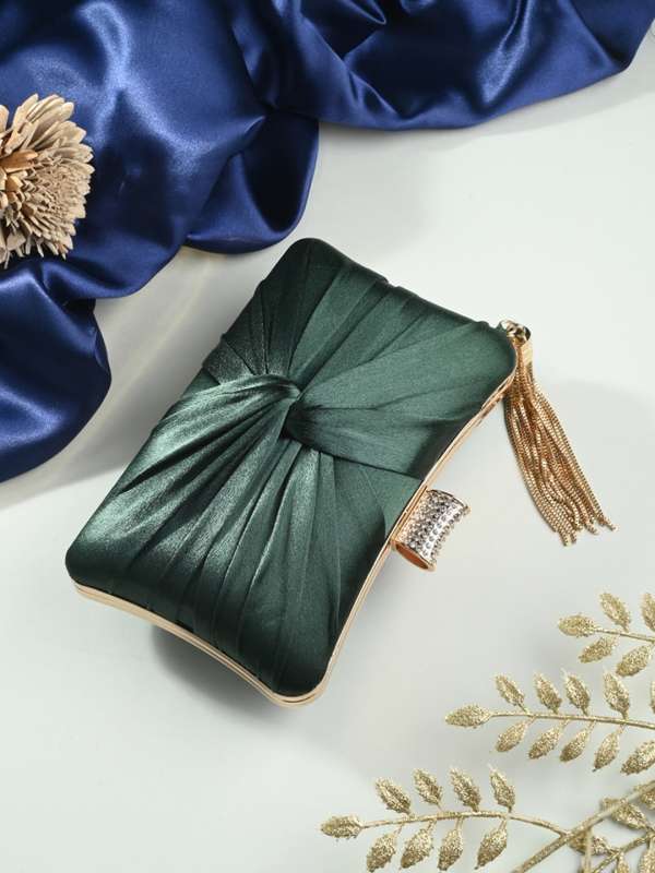 Emerald green fold over clutch, Green velvet purse, Women Purse