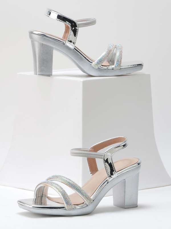 Silver strappy platform heels deals