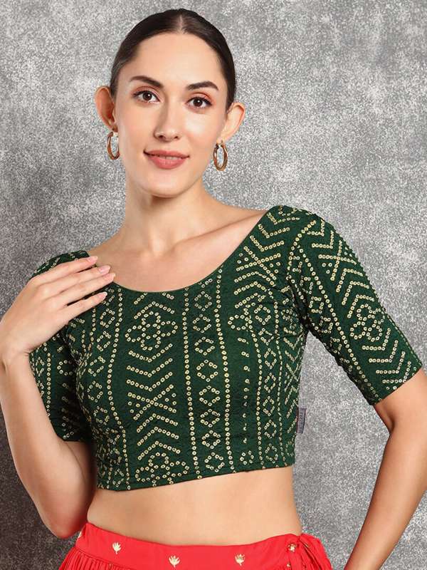 Buy Salwar Studio Green Floral Print Silk Blend Readymade Blouse online