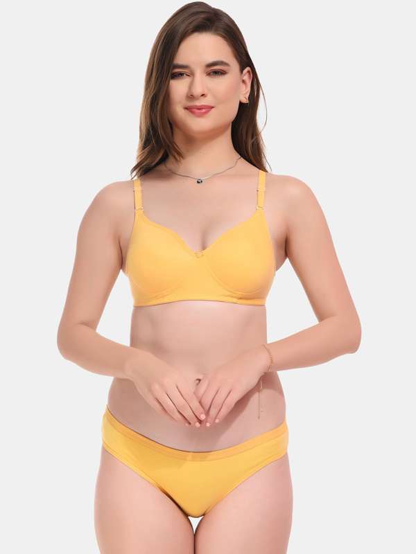 Buy Yellow Green Textured Brassiere & Brief (set Of 2) for Women Online in  India