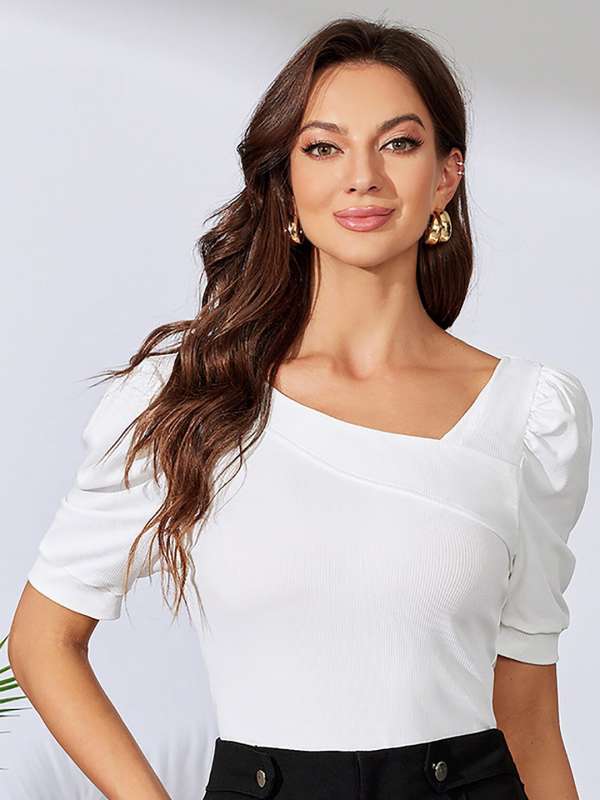 Women's Fashion White/green/black Asymmetric Longline Shirt Shirt