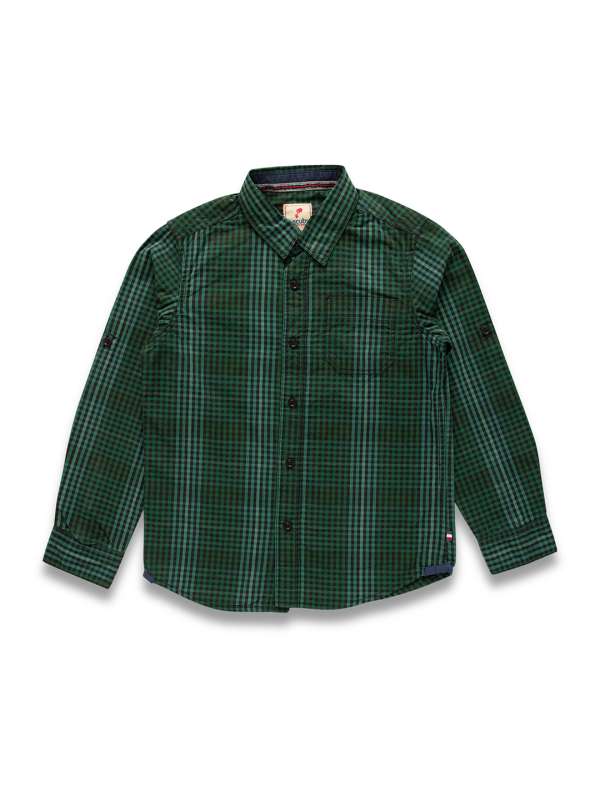 JusCubs Boys Checkered Casual Green Shirt - Buy JusCubs Boys