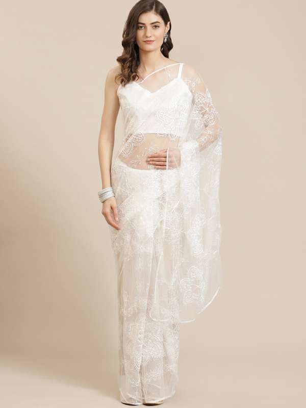 Myntra white saree store