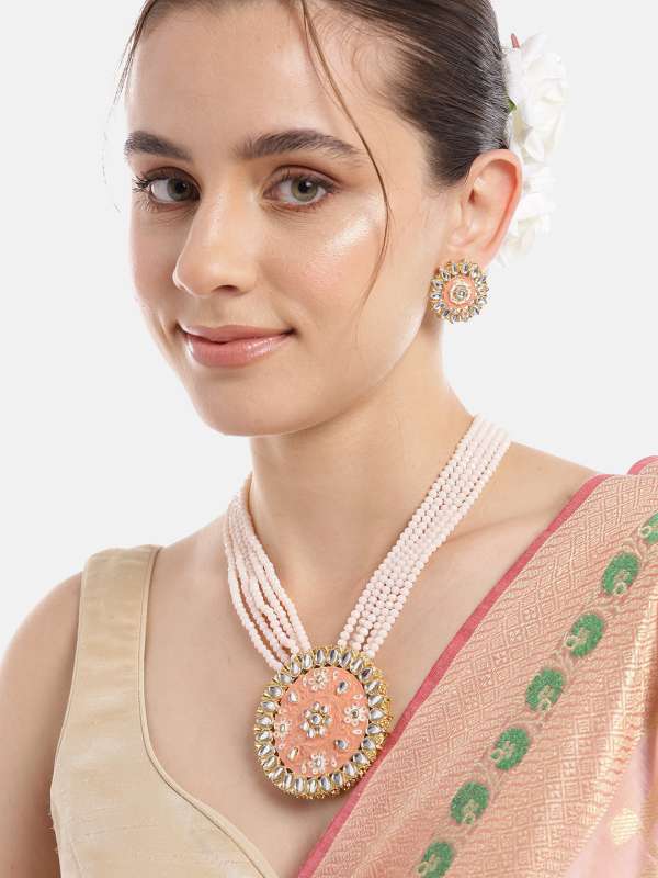 Peach necklace and earrings on sale