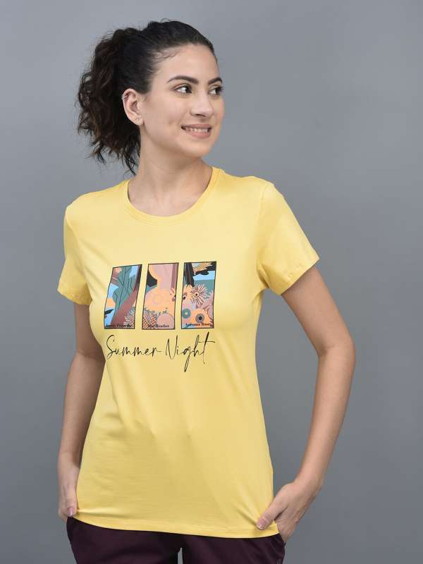 Head Women Yellow Printed Slim Fit Gym T-shirt, Multicolor