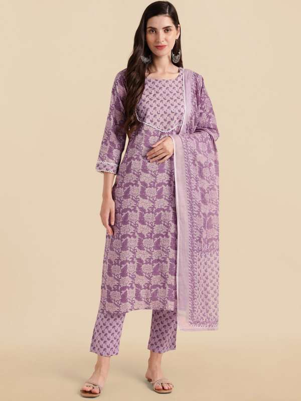 Grey Multi Floral Digital Printed Straight Kurta set