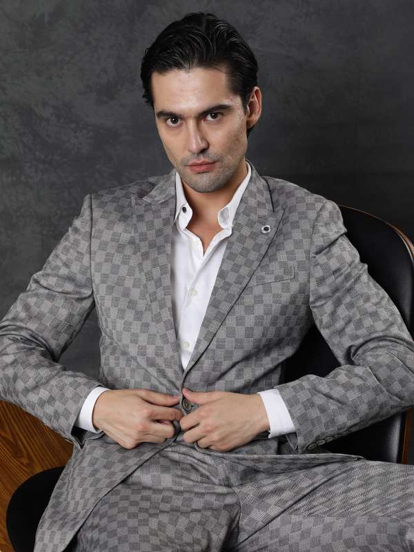 Grey checkered blazer men clearance
