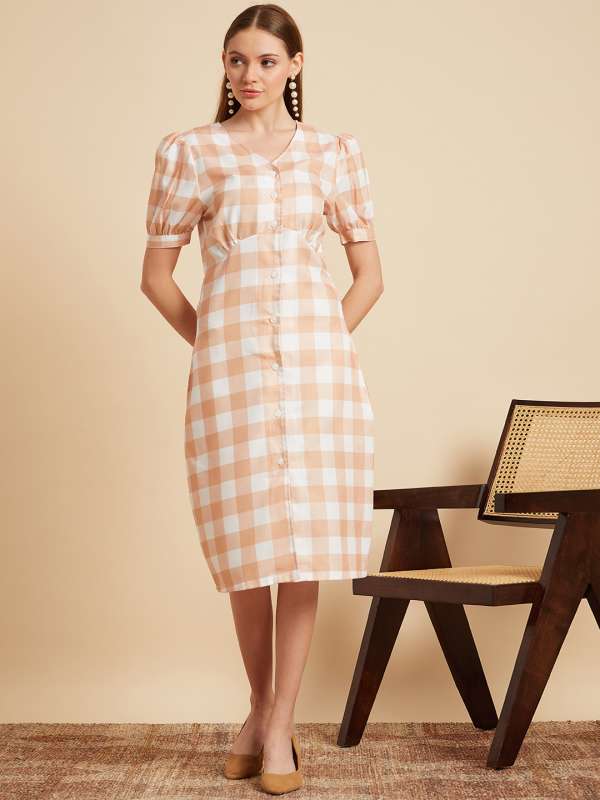 Beige top checked dress