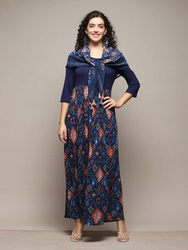 Biba Blue Printed Maxi Dress Buy Biba Blue Printed Maxi Dress online in India
