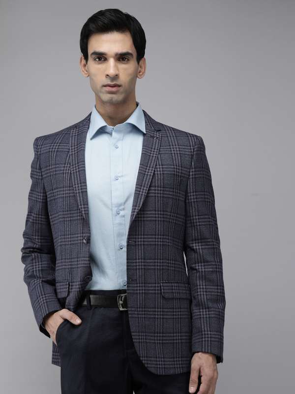 Buy Van Heusen Men Blue Textured Slim Fit Formal Blazer online