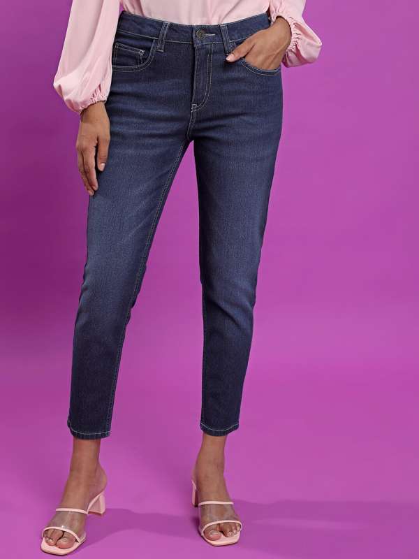 SASSAFRAS Women Blue Pure Cotton Jogger High-Rise Non-Stretchable Clean  Look Jeans