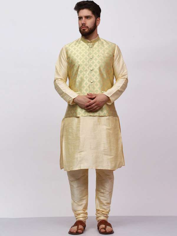 Men Gold Kurtas Waistcoat Buy Men Gold Kurtas Waistcoat online in India
