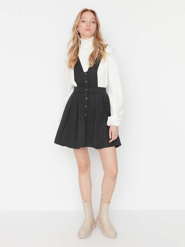 Grey Solid Pinafore Dress Buy Grey Solid Pinafore Dress online