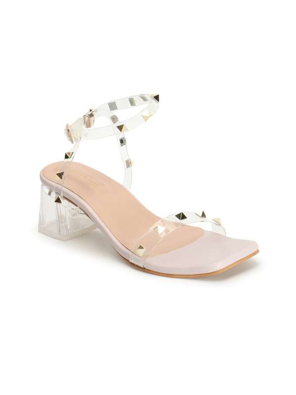 Embellished clear store gladiator heels